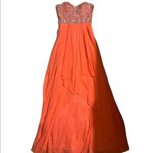 Long Strapless Coral Dress